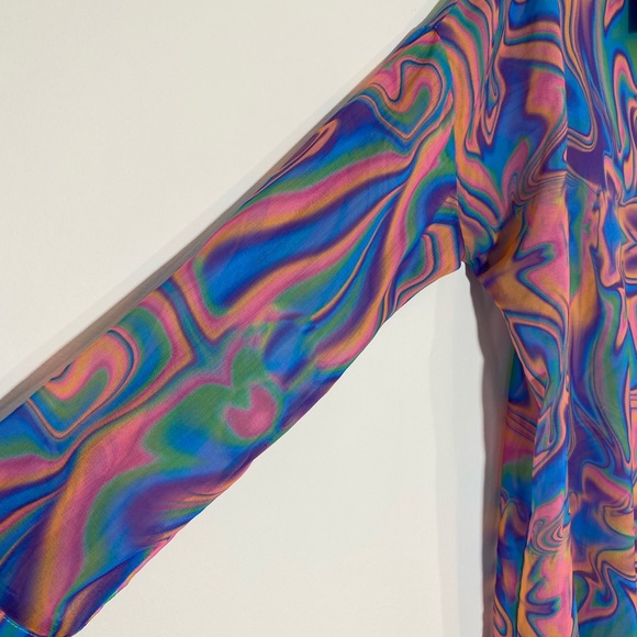 UNIF blouse psychedelic 60s 70s purple sheer button front UK XL - Picture 3 of 7